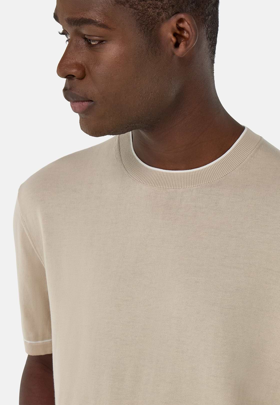 Cotton Crêpe Knit T-Shirt, Sand, hi-res