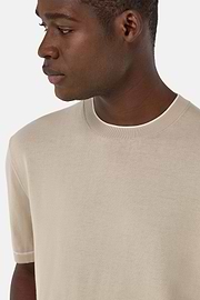 Cotton Crêpe Knit T-Shirt, Sand, hi-res