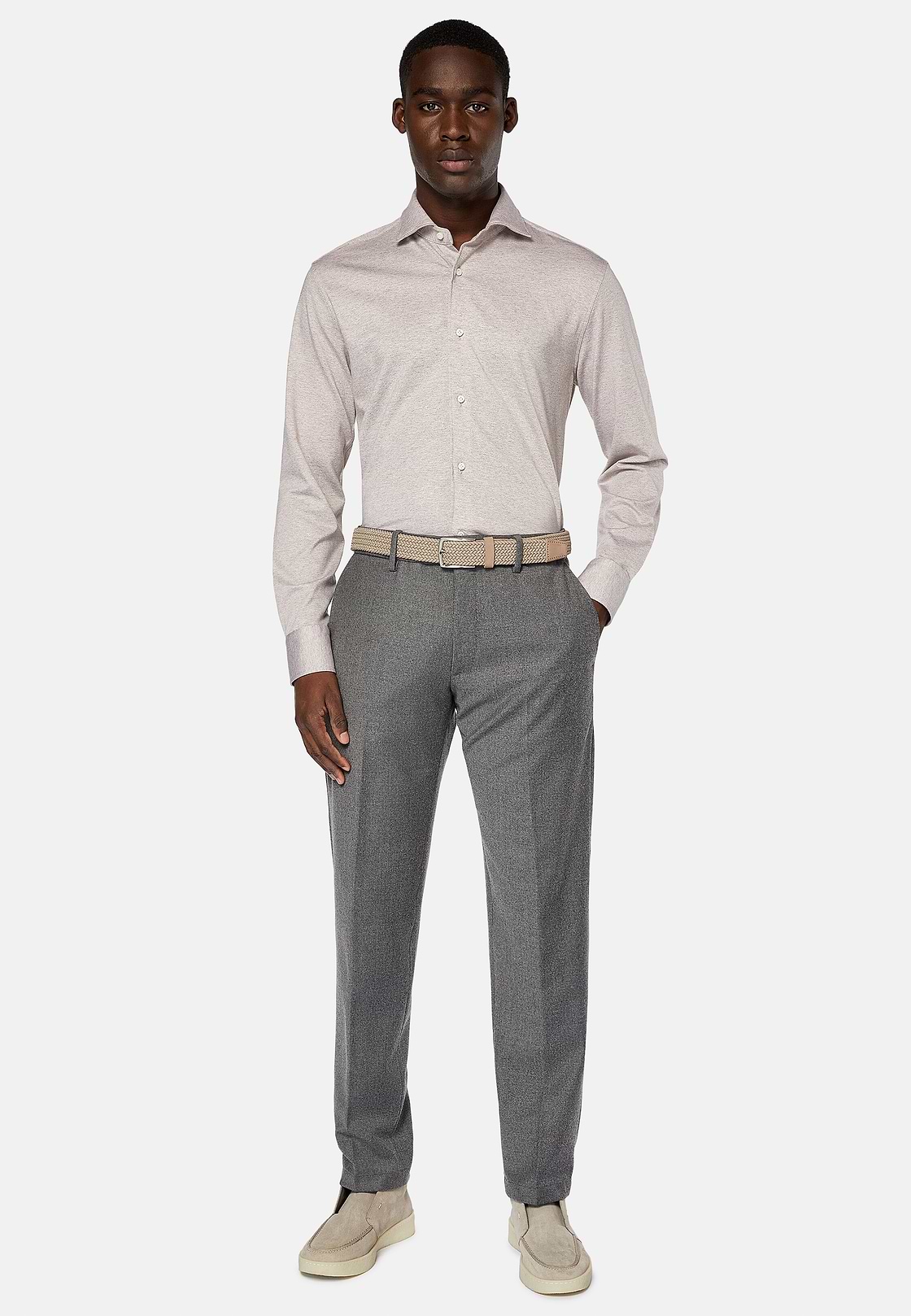Trousers in Stretch Flannel, Grey, hi-res