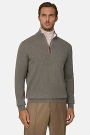Quarter-Zip Jumper in Cashmere, Taupe, thumb, 1