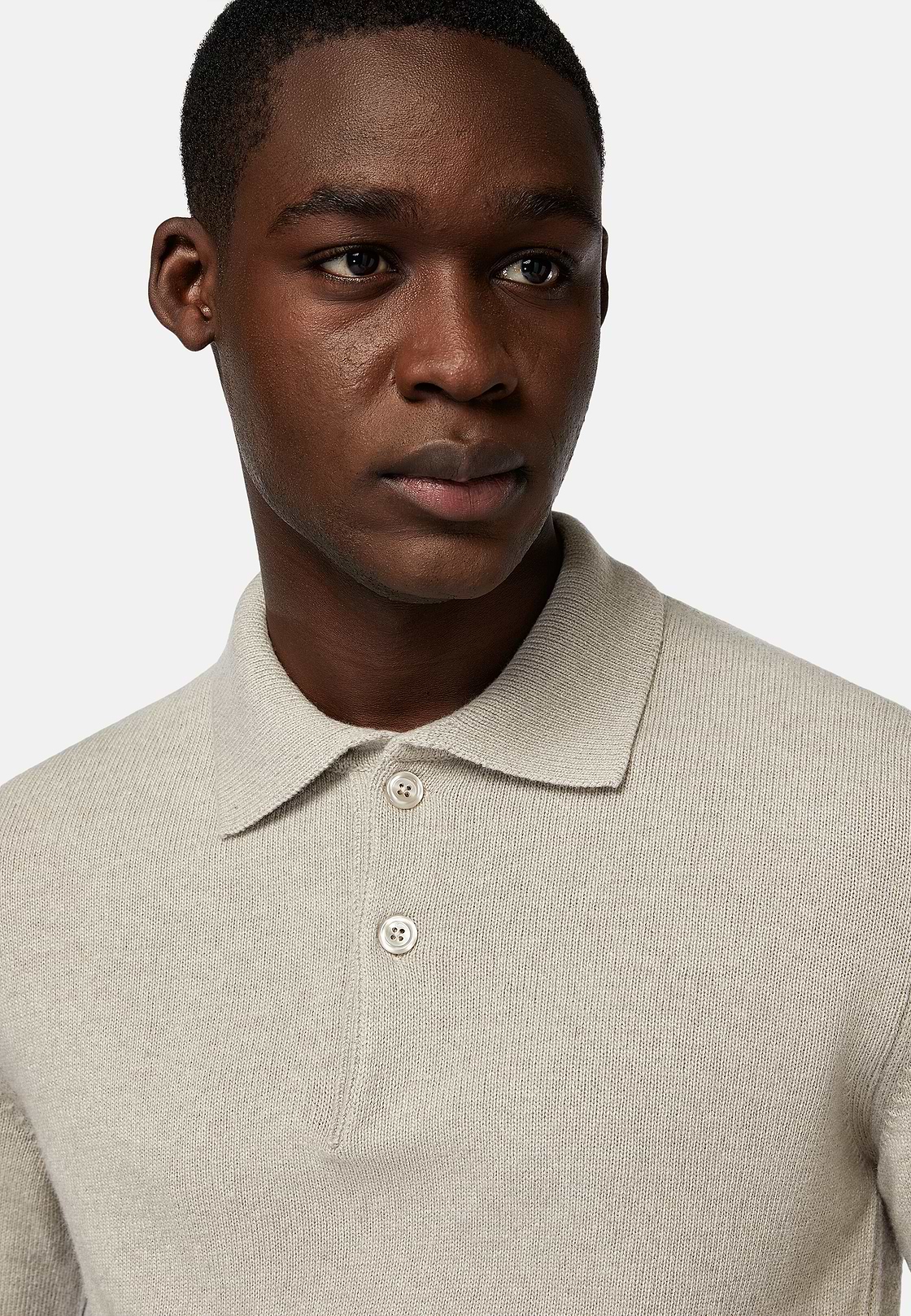 Sand Polo Neck Jumper in a Cashmere Blend, Sand, hi-res