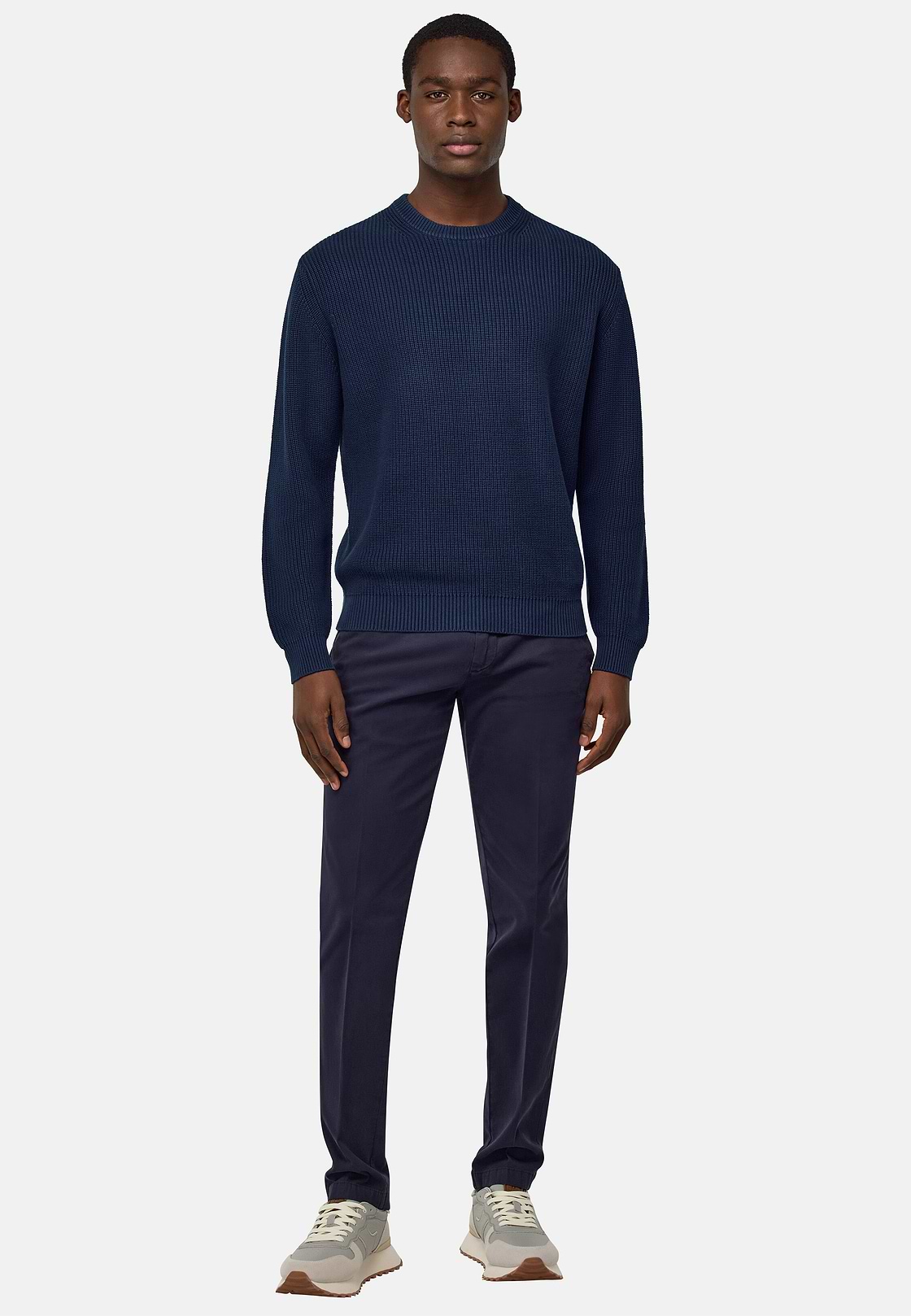 100% Organic Cotton Crew Neck Jumper, Navy blue, hi-res