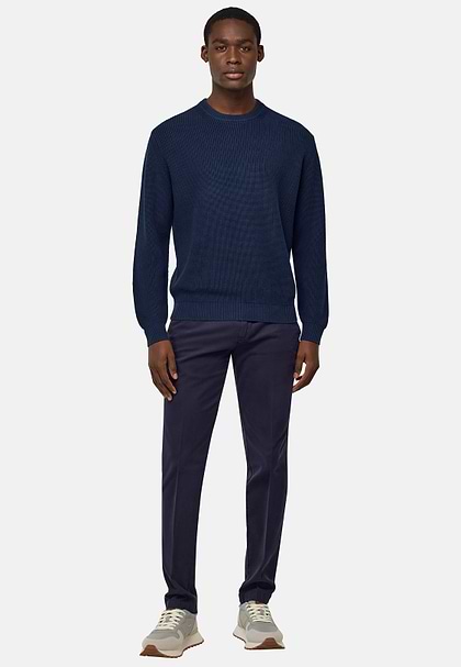 【BAON】[unisex] Golb Printing Pigment Over Round Sweatshirt Biacolum Graphic Long Sleeve Blue Linen Shirts for Men