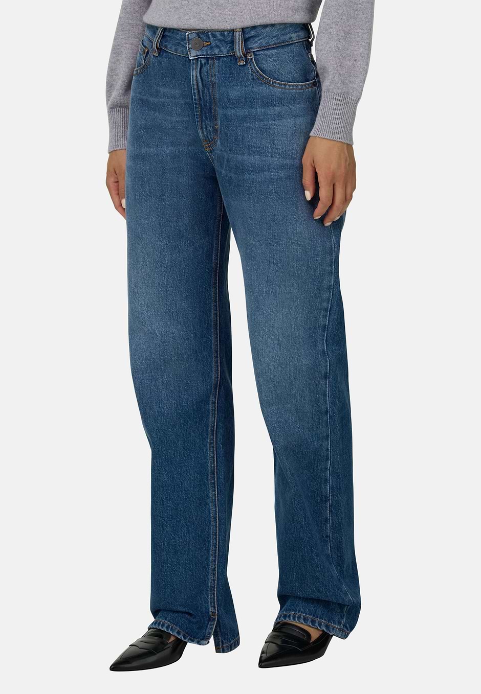 Jeans Straight Fit in Cotton Denim, Medium Blue, hi-res