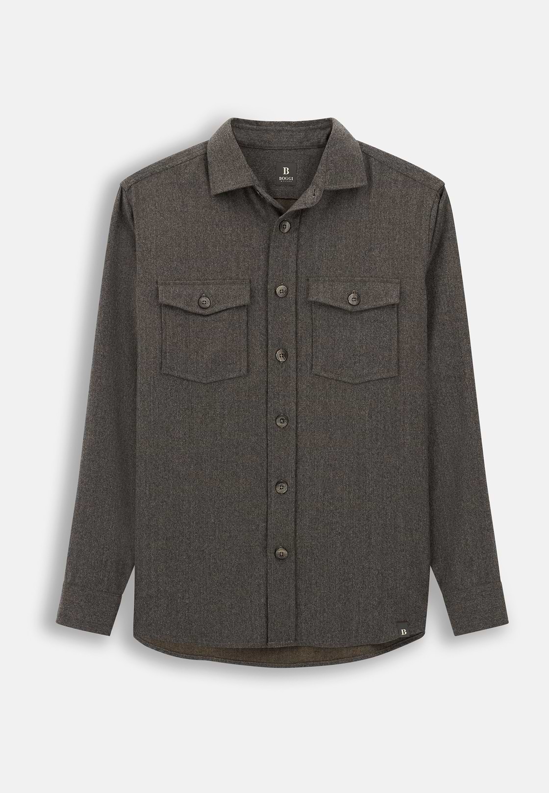 Overshirt in Mélange Wool Flannel, Taupe, hi-res, 7