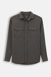 Overshirt in Mélange Wool Flannel, Taupe, thumb, 7