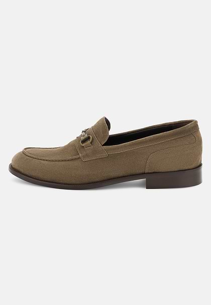 Suede Leather Loafers, Taupe, hi-res