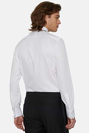 Cotton Satin Slim Fit Shirt, White, hi-res