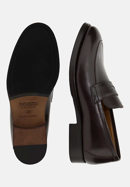 Leather Loafers, Dark brown, hi-res