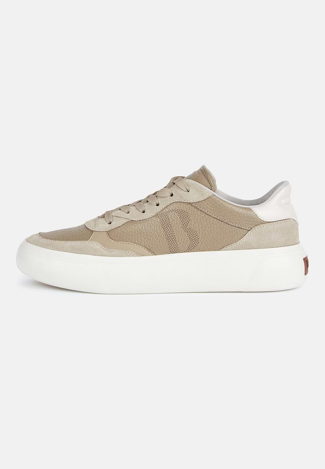 Sneakers En Cuir Foulonné Avec Logo, Taupe, hi-res