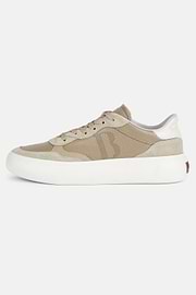 Sneakers En Cuir Foulonné Avec Logo, Taupe, hi-res