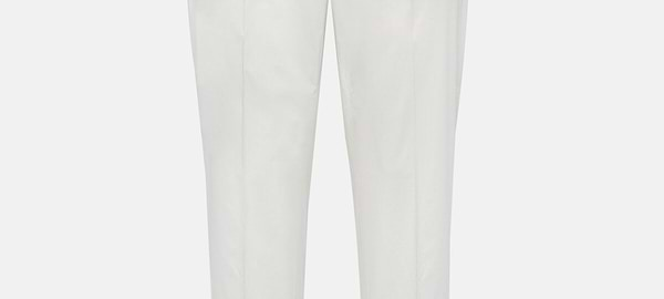 Pantalone in Cotone Elasticizzato con Pinces, Bianco, hi-res