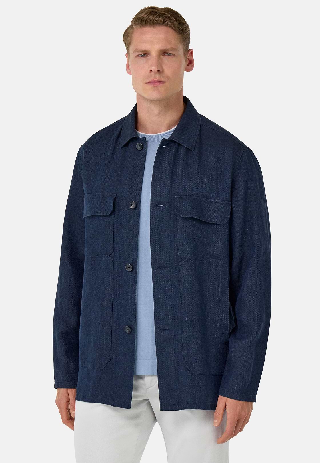 Bond Linen Shirt Jacket, Navy blue, hi-res