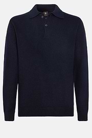Navy Polo Neck Jumper in a Cashmere Blend, Navy blue, hi-res