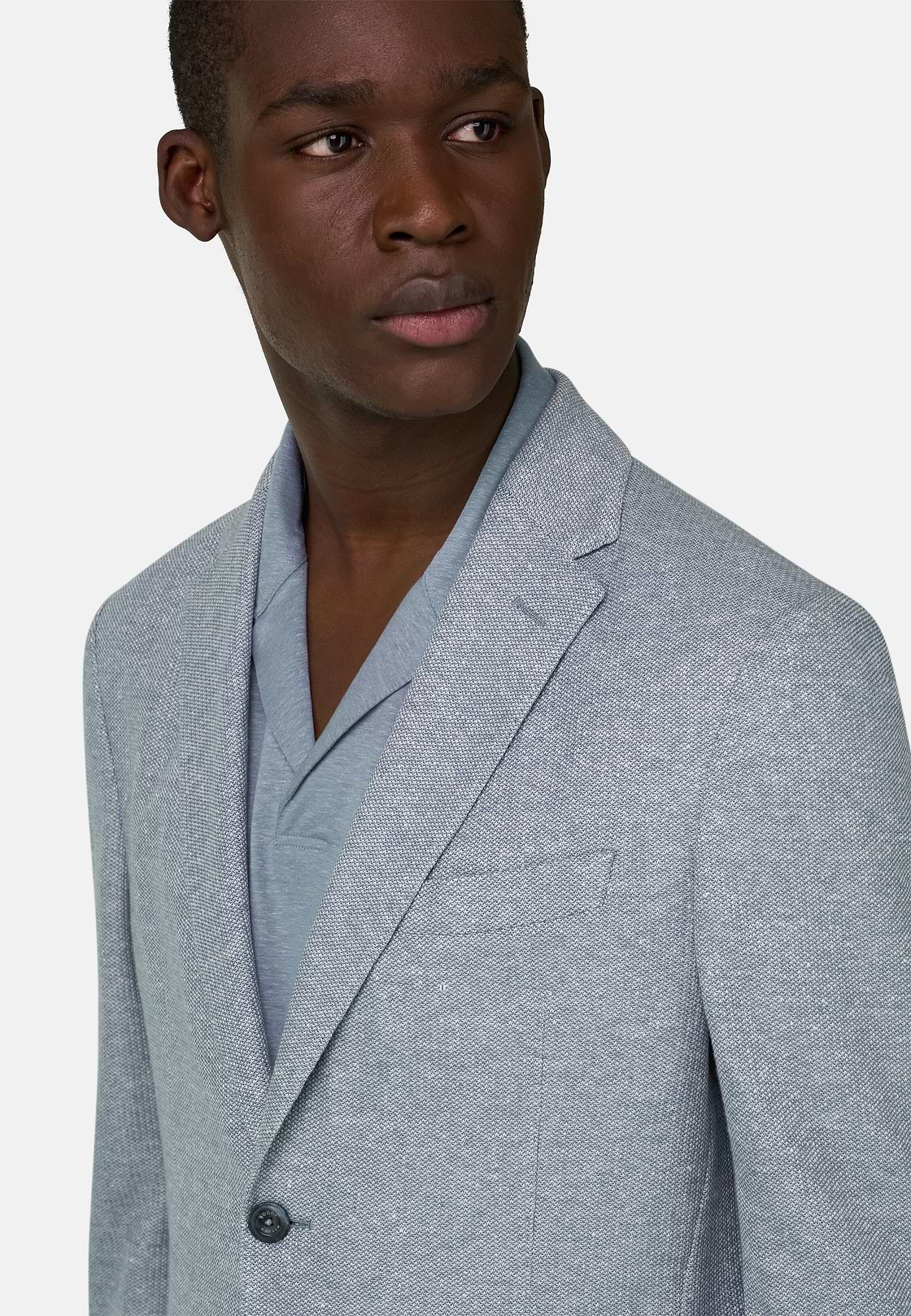 Giacca Micro Struttura In Misto Lino E Cotone B Jersey, Blu, hi-res, 4
