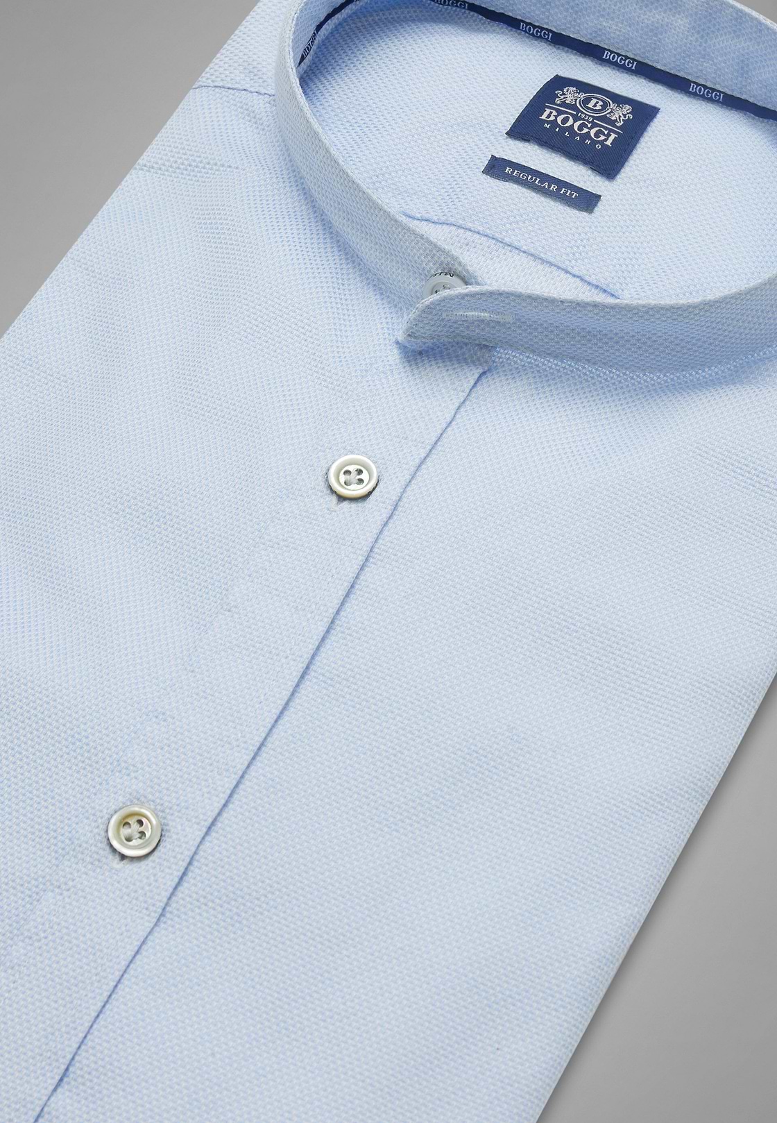 Camisa Regular Fit Celeste Con Cuello Mao, , hi-res, 4