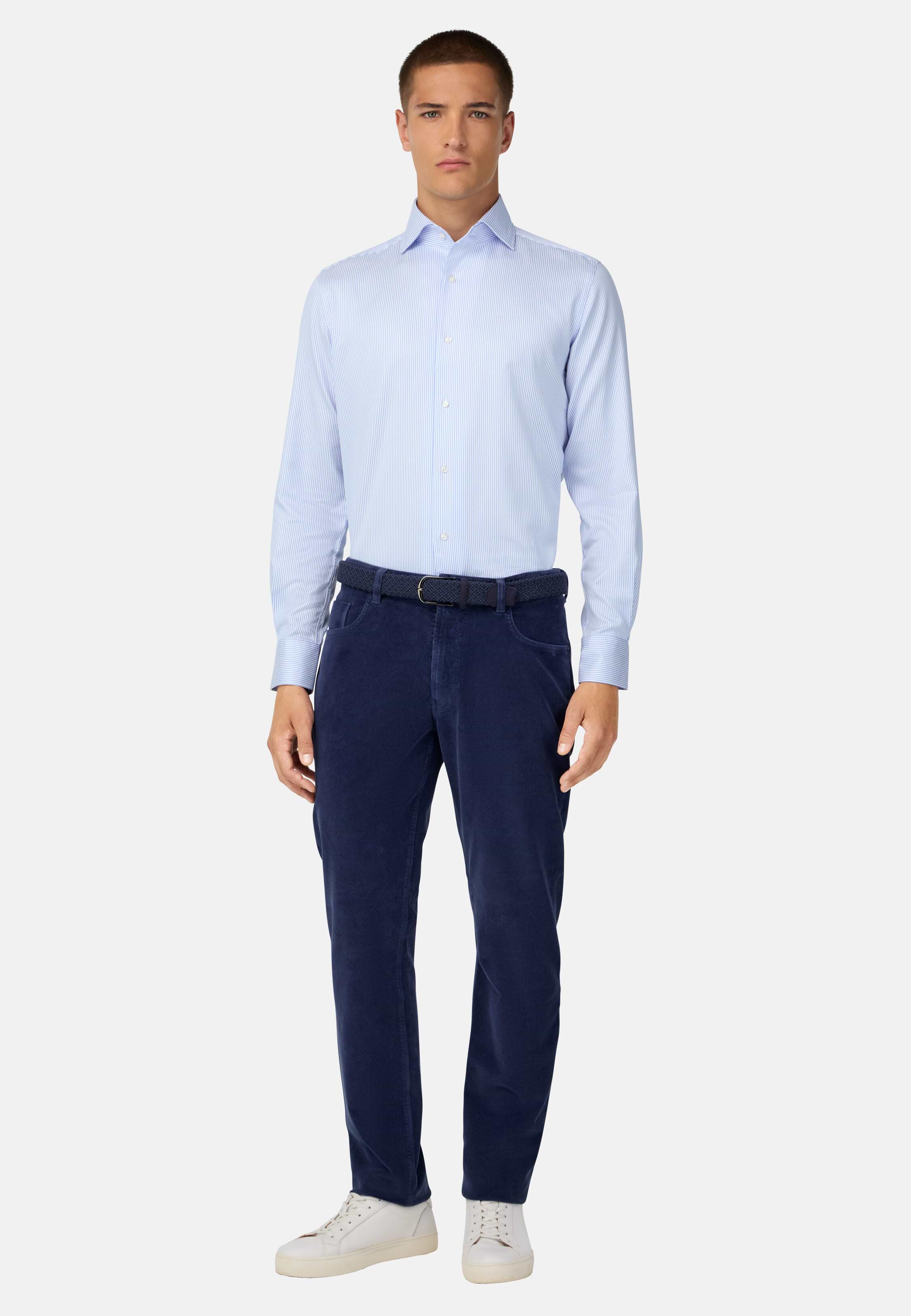 Chemise Homme MGB Paris 100% Coton Bleu Rayures - Taille 39, Manches Longues, Coupée Ajustée, Occasion Comme Neuve
