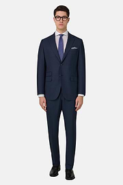 Abito Gessato In Lana E Seta, Navy, thumb, 2