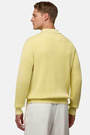 100% Organic Cotton Knitted Polo Shirt, Yellow, hi-res