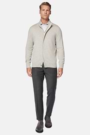 Pull Full Zip Sable En Laine Cachemire, Sable, hi-res