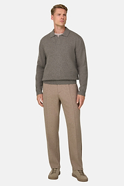 Knitted Polo Shirt in Wool Cashmere, Taupe, thumb, 2
