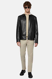 Genuine Leather Bomber Jacket, Black, hi-res