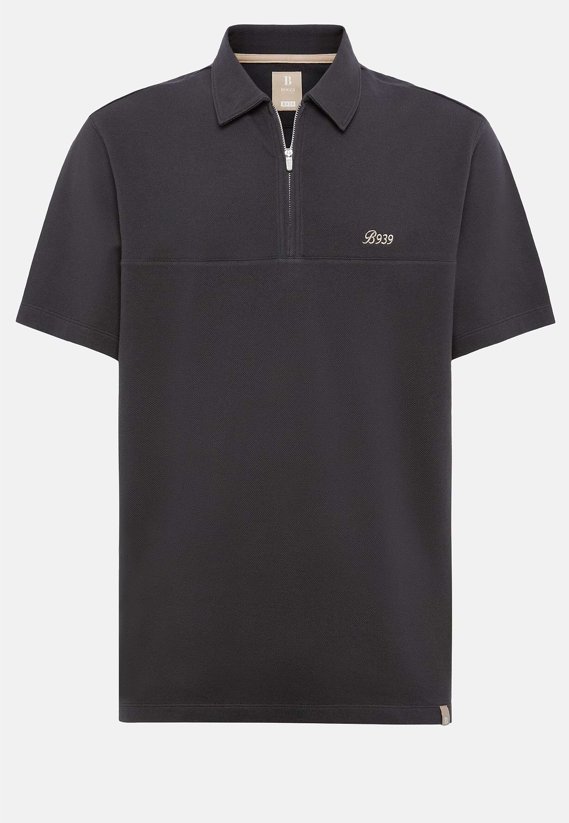 Organic Cotton Blend Piqué Polo Shirt, Black, hi-res