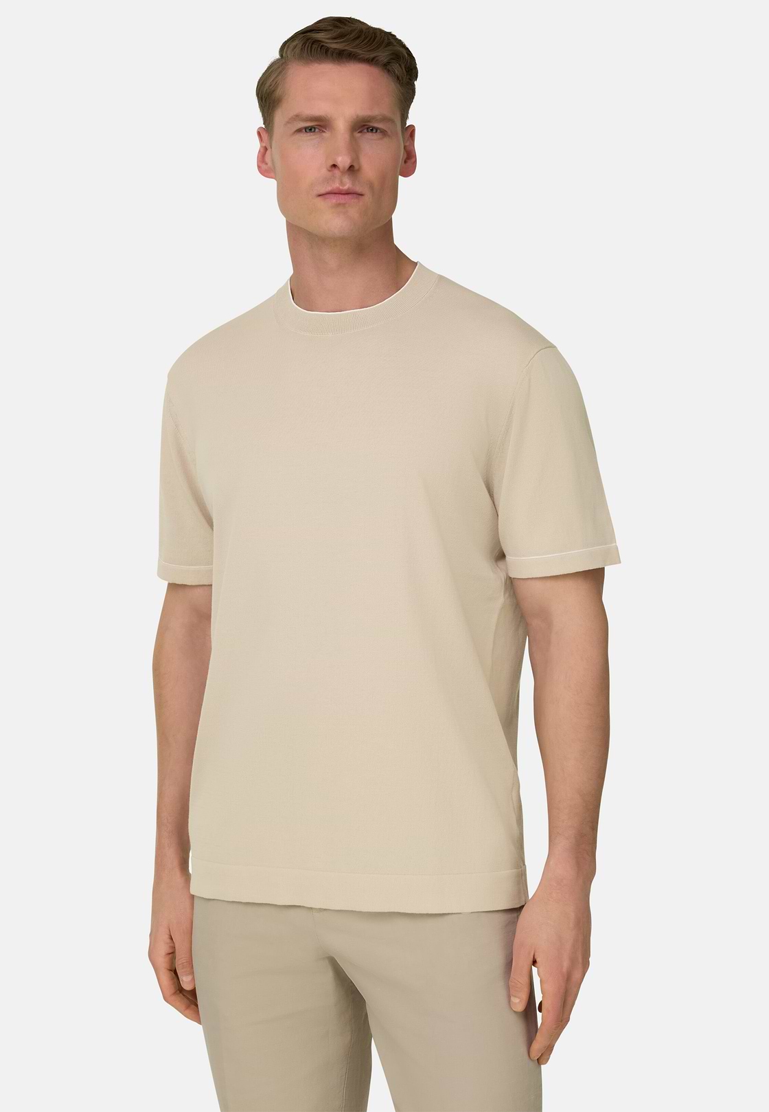 Strick-T-Shirt Aus Baumwollkrepp, Sand, hi-res, 1