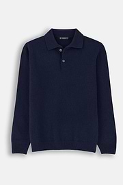 Gebreid Poloshirt Gemengd Cashmere, Navy blue, thumb, 5