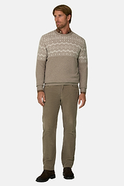 Crew Neck Jumper in Cashmere Wool Fair Isle Pattern, Beige, thumb, 2