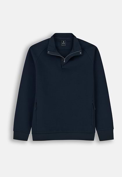 Bluza z Pół Zamka w Mieszaninie Bawełny Scuba B Tech, Navy blue, hi-res