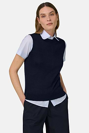 Rundhalspullover Aus Superfeiner Merinowolle Und Seide, Navy blau, thumb, 1