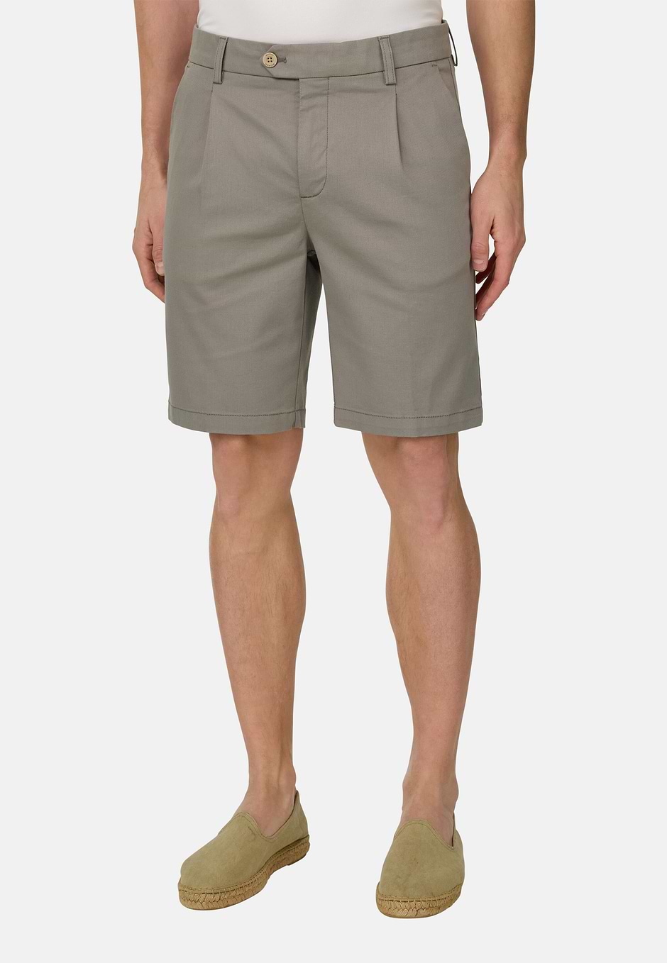 Stretch Cotton and Tencel Bermuda Shorts, Light Green, hi-res