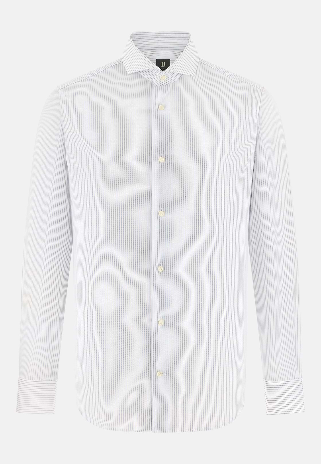 Camicia A Righe In Cotone Slim Fit, Blu, hi-res, 6