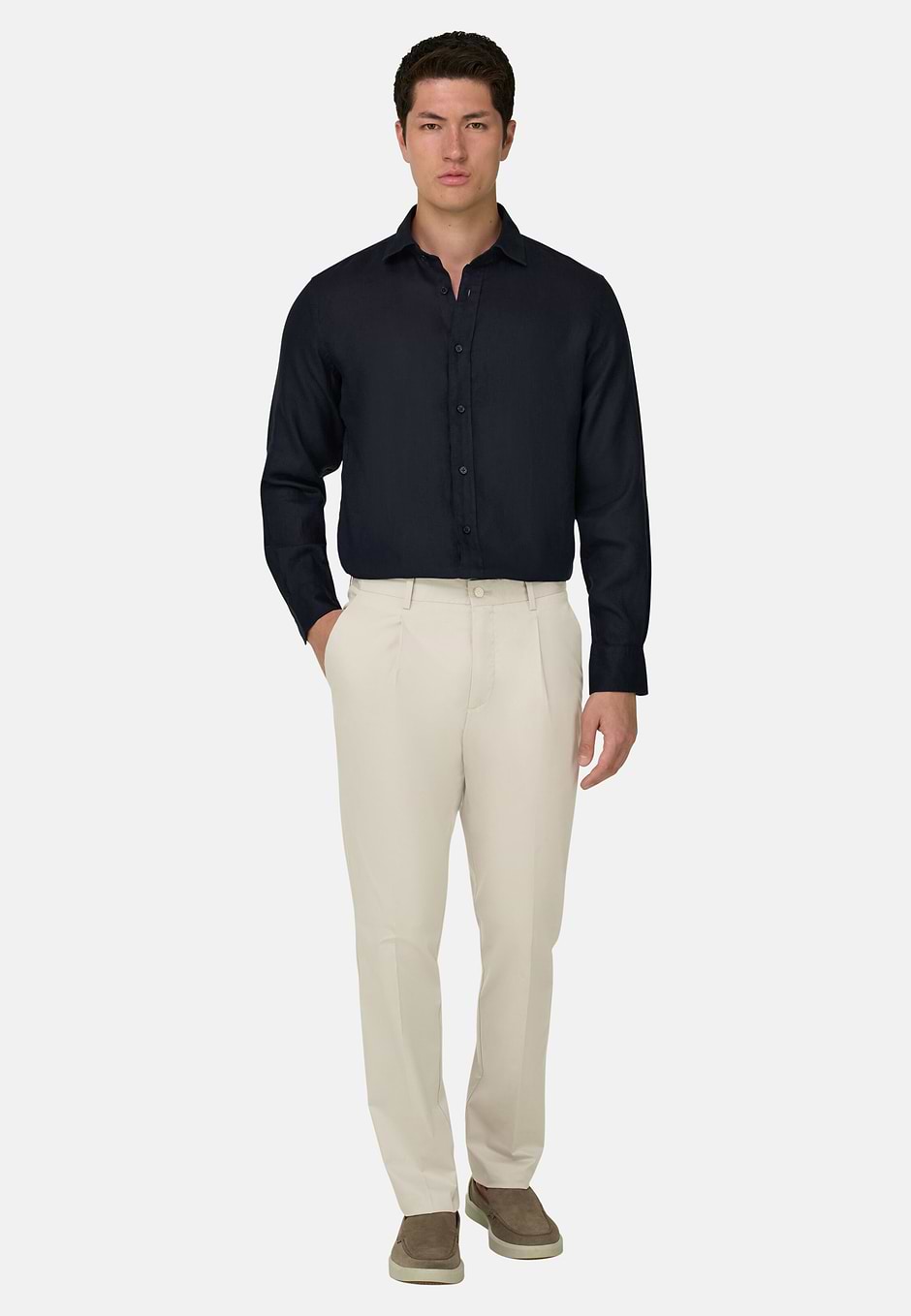 Chemise En Lin Regular Fit, bleu marine, hi-res