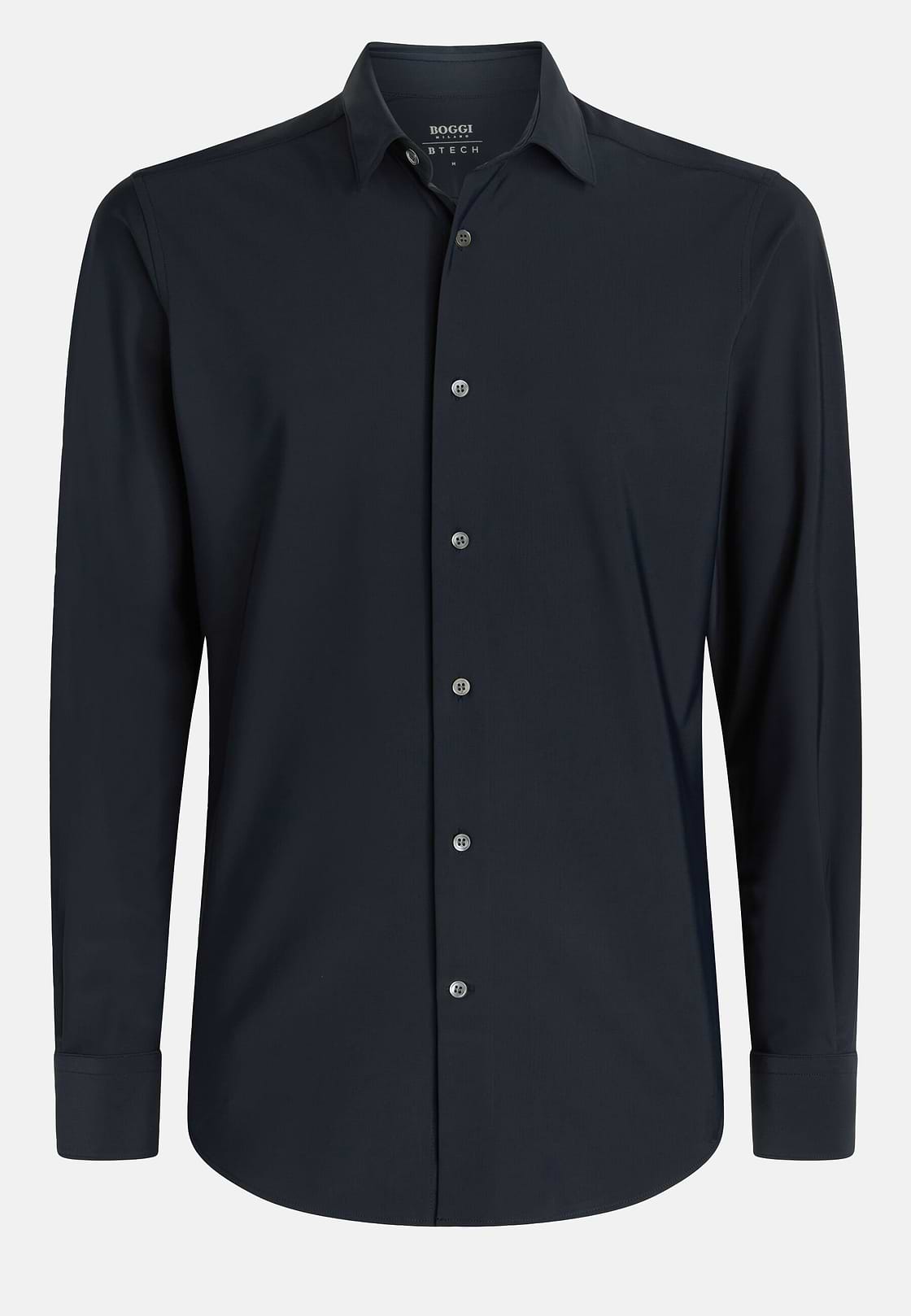 Chemise Bleu Marine En Nylon Stretch Slim Fit, bleu marine, hi-res