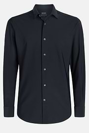 Chemise Bleu Marine En Nylon Stretch Slim Fit, bleu marine, hi-res