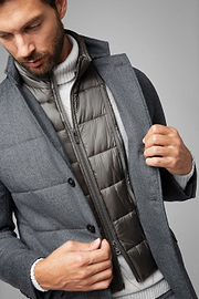Flannel Quilted Jacket With Bib, Grey, thumb, 2