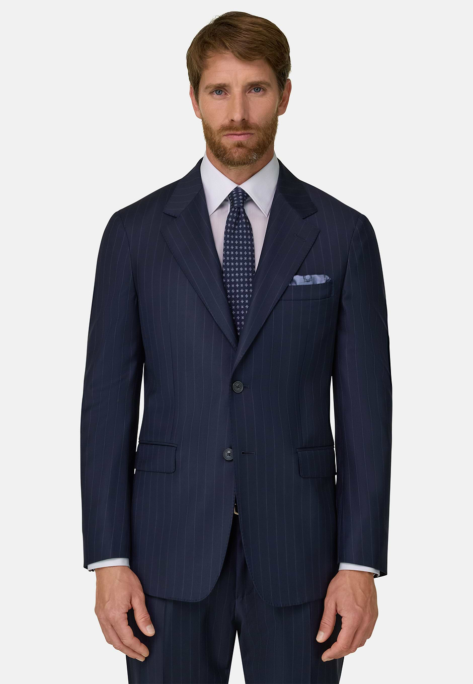 Costume À Rayures en Laine S130, Bleu, hi-res