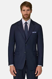 Suit Pinstripe in S130 Wool, Blue, thumb, 1