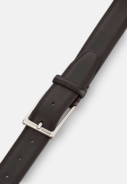 Saddle-stitched Tumbled Leather Belt, Dark brown, hi-res