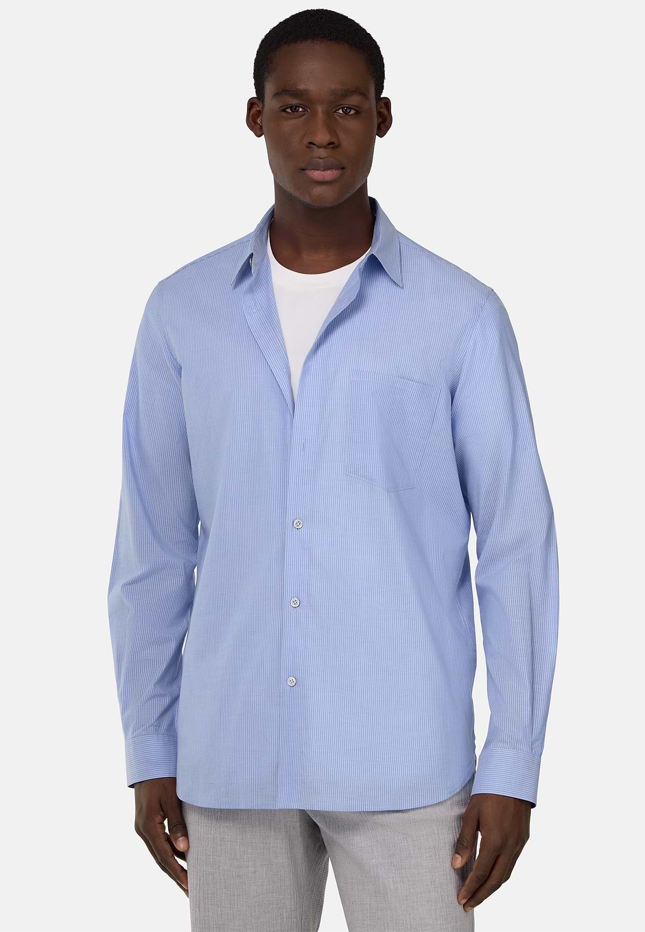 Regular Striped Cotton Poplin Shirt, Light Blue, hi-res