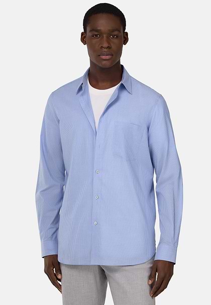 Regular Striped Cotton Poplin Shirt, Light Blue, hi-res