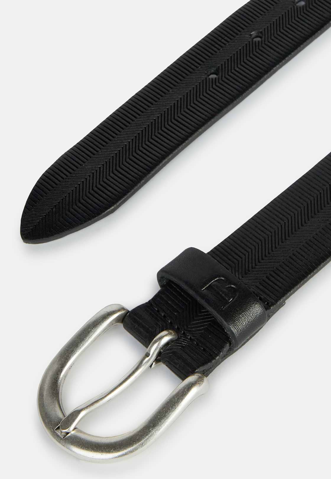 Leren Riem met Reliëf, Black, hi-res