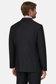 Stretch Wool Double-Breasted Dinner Jacket With Peak Lapels, Black, thumb, 4