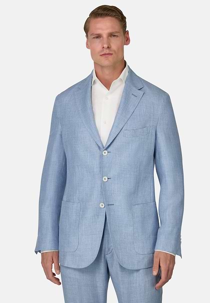 Mélange Pure Linen Jacket, Light Blue, hi-res