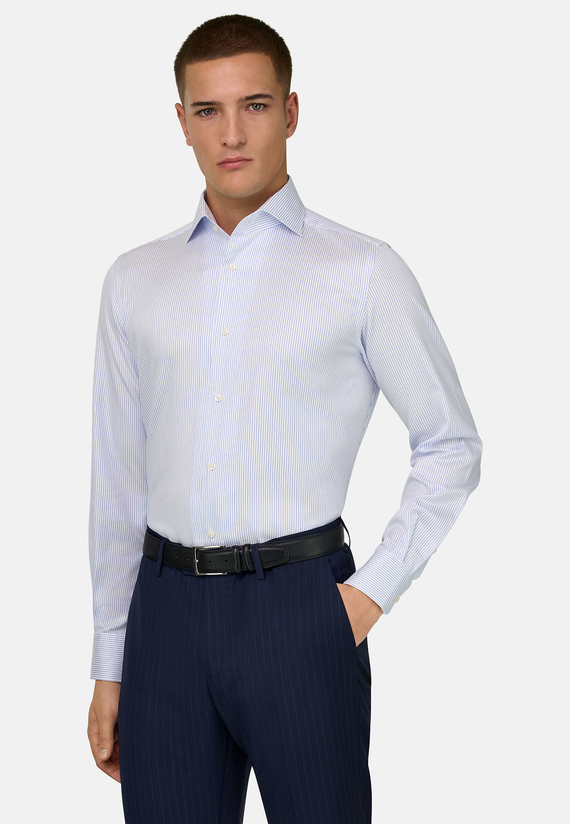 Camicia In Cotone Regular Fit, Azzurro, hi-res, 1