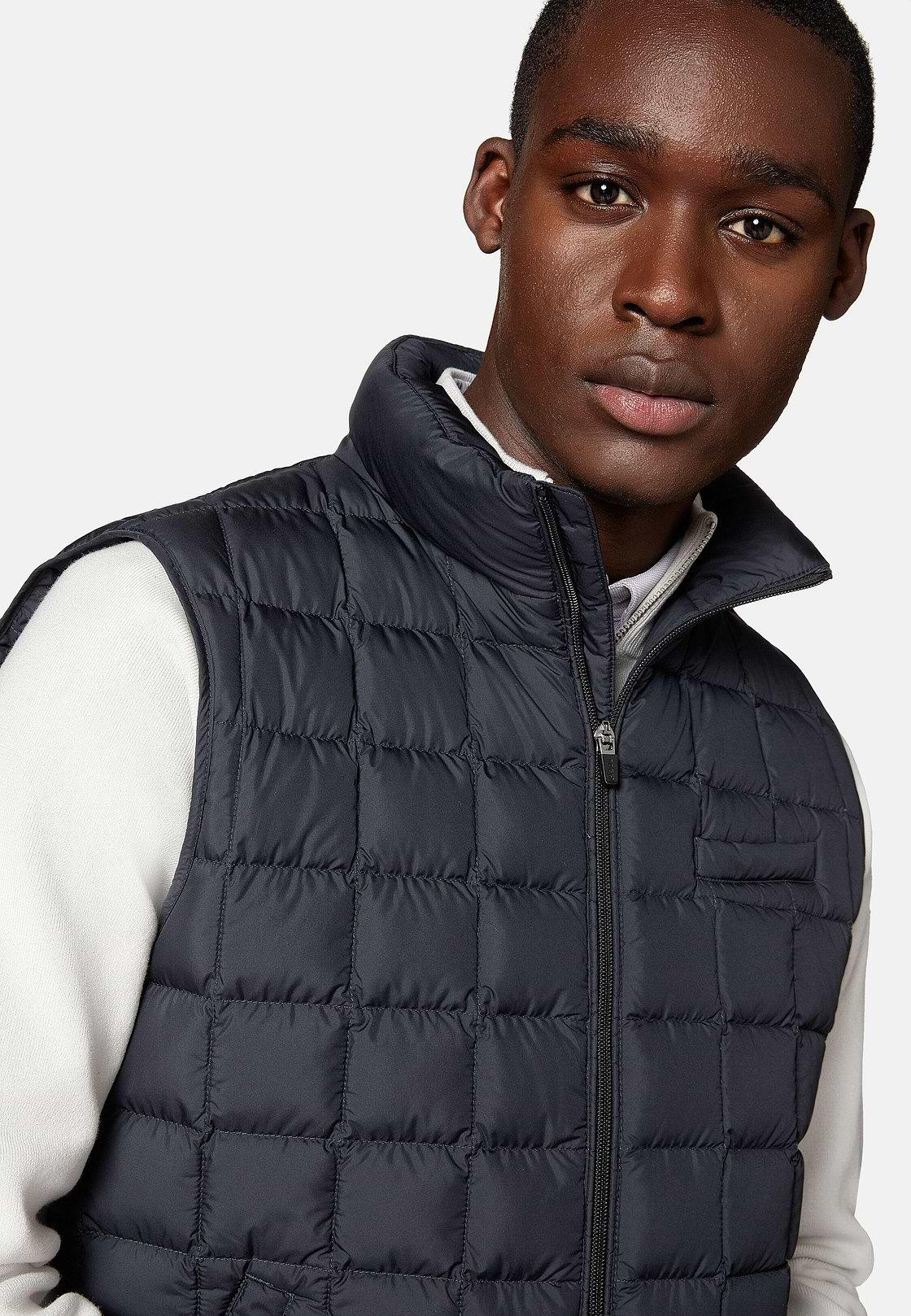 Gilet In Technical Fabric With Goose Down, Navy blue, hi-res