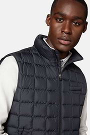 Gilet In Technical Fabric With Goose Down, Navy blue, hi-res