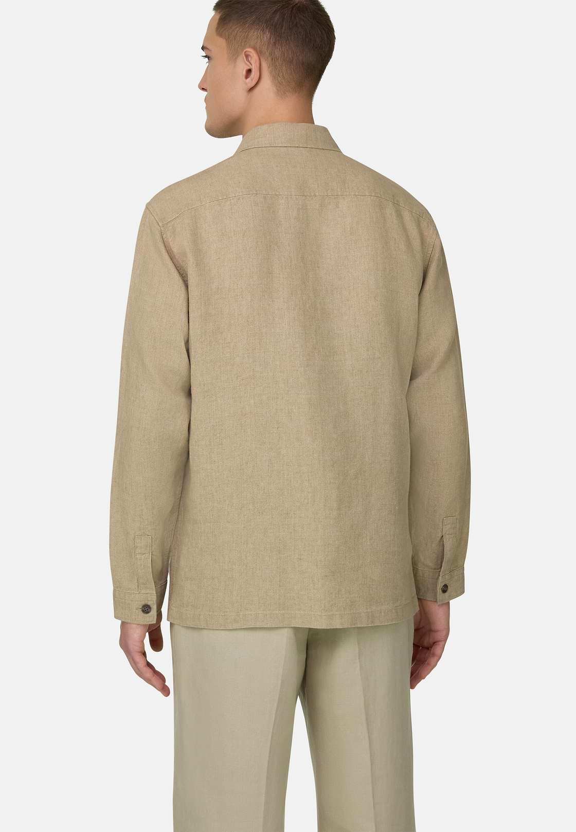 Link Shirt Jacket in Pure Washed Linen, Beige, hi-res, 3